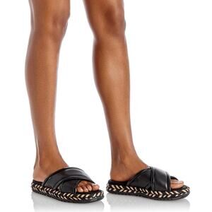 TORY BURCH Crisscross Espadrille Slides Black Tan Black Leather Logo 8